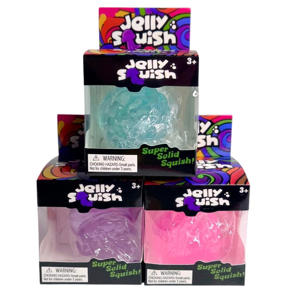 Jelly Squish Stress Ball Set 3 Pink Blue Purple Squishy Jelly Fish Shape New Box